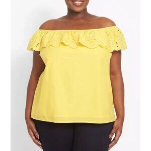LANE BRYANT classic off shoulder eyelet top in yellow size 18/20